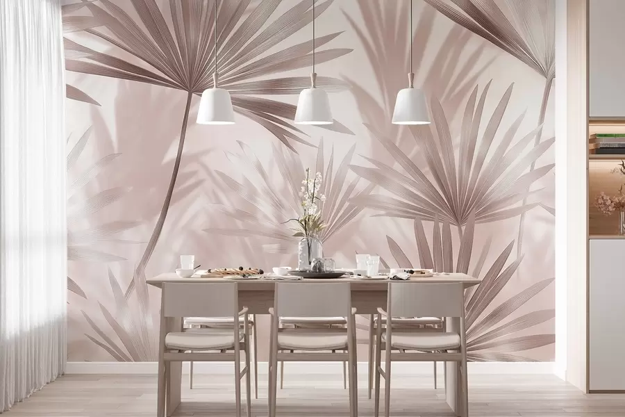 Fototapeedid Palmilehed, lillemustrid, minimalism, troopika, beežid värvid w03152v3