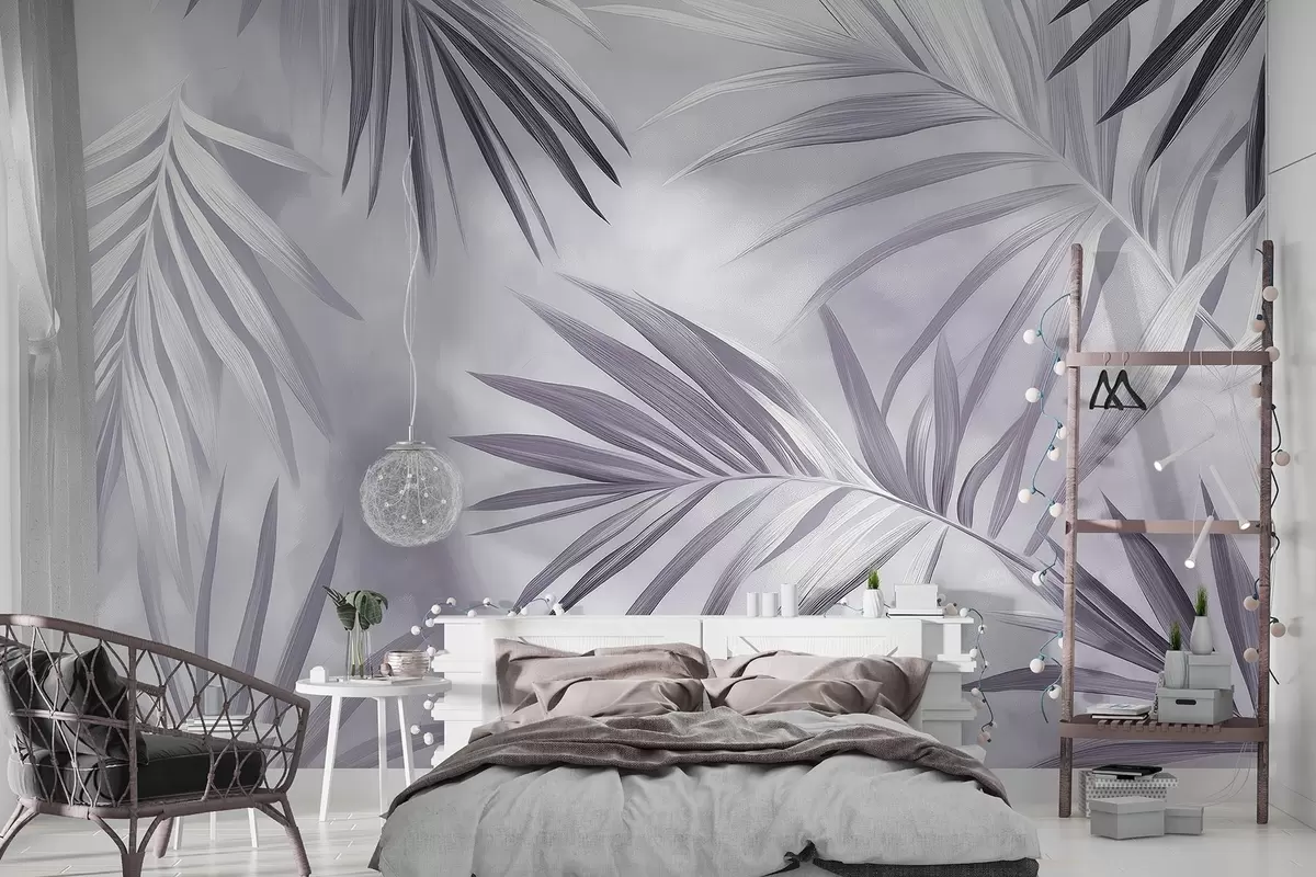 Fototapeedid Troopilised lehed abstraktsioon, palmipuu, lilla värvipalett  w03153v1