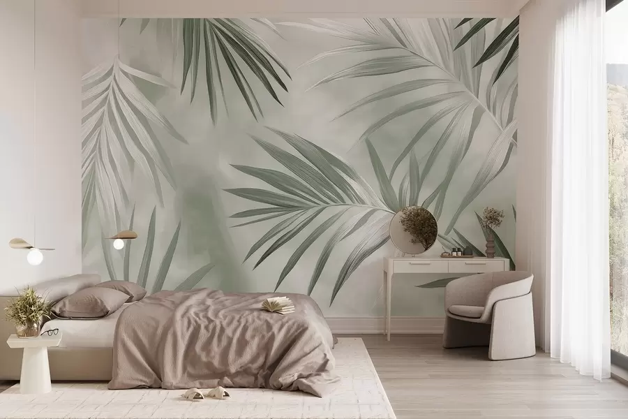 Fototapeedid Troopilised lehed abstraktsioon, palmipuu, roheline värvipalett  w03153v2