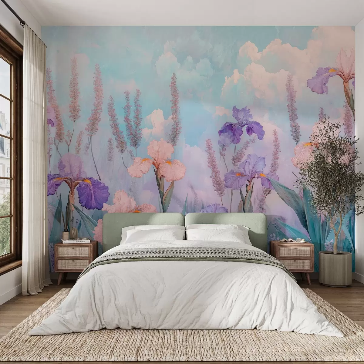 Fototapeedid Oli stiilis joonistus lilled, suvine heinamaa, lilleline w03154