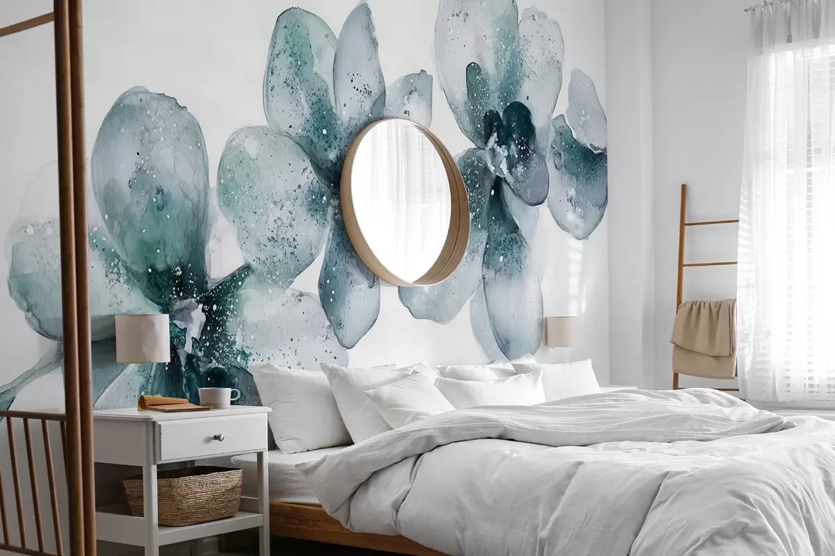 Fototapeedid Akvarellstiilis orhidee lilled, akvamariinsed värvid w03163v1