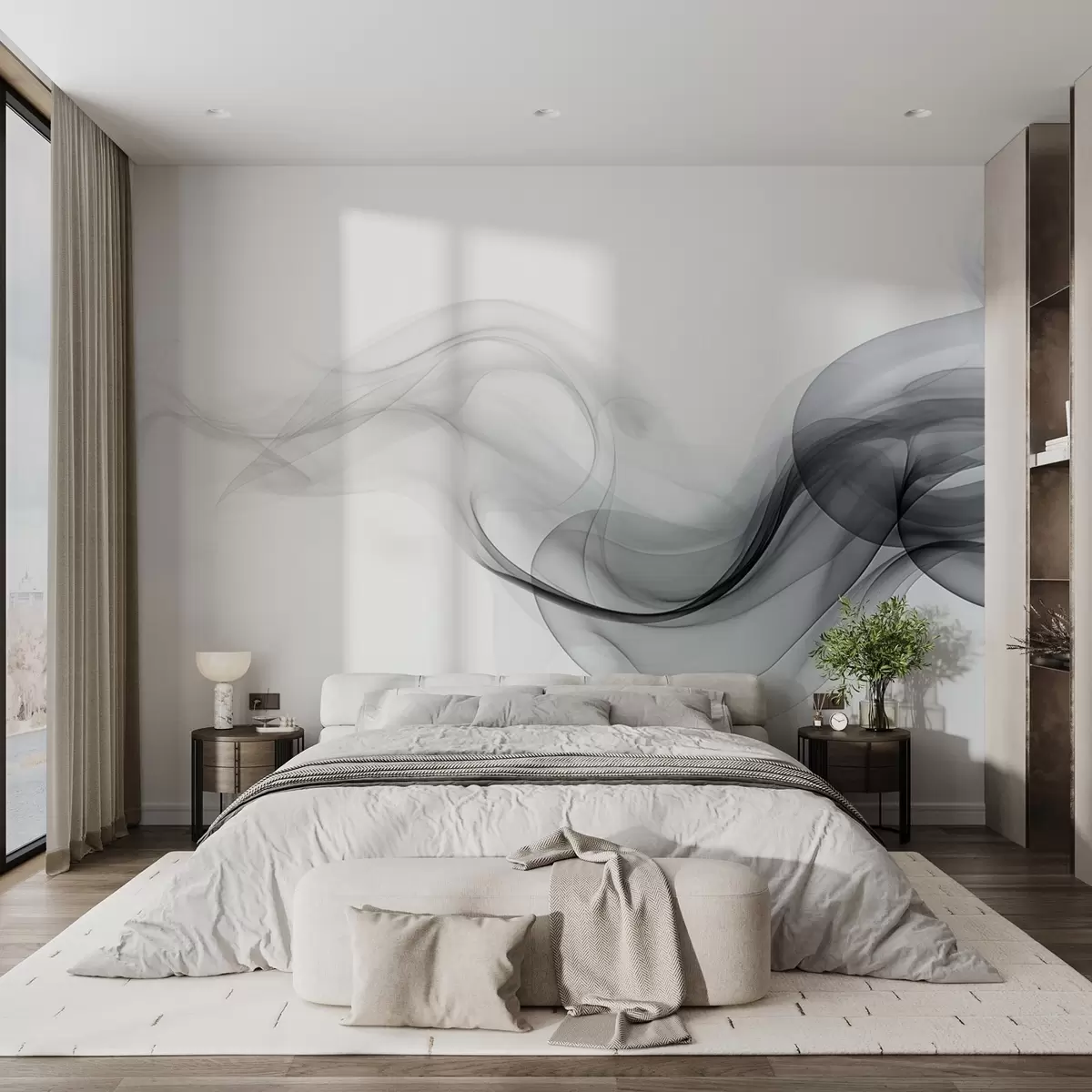 Fototapeedid Must läbikumav suits, abstraktne kujundus valgel taustal w08813