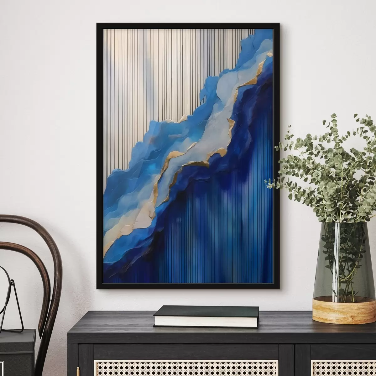 Plakat Abstraktsed sinised tekstuurid koos joontega taustal f43002