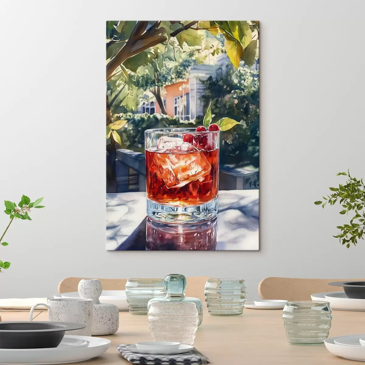 Pilt Kokteil marjadega, akvarellistiil, esteetiline linn, suvine loodus s43059