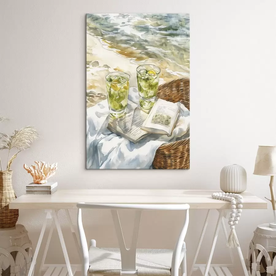 Pilt Piknik mere ääres, suvised kokteilid, luule, akvarellistiil s43068