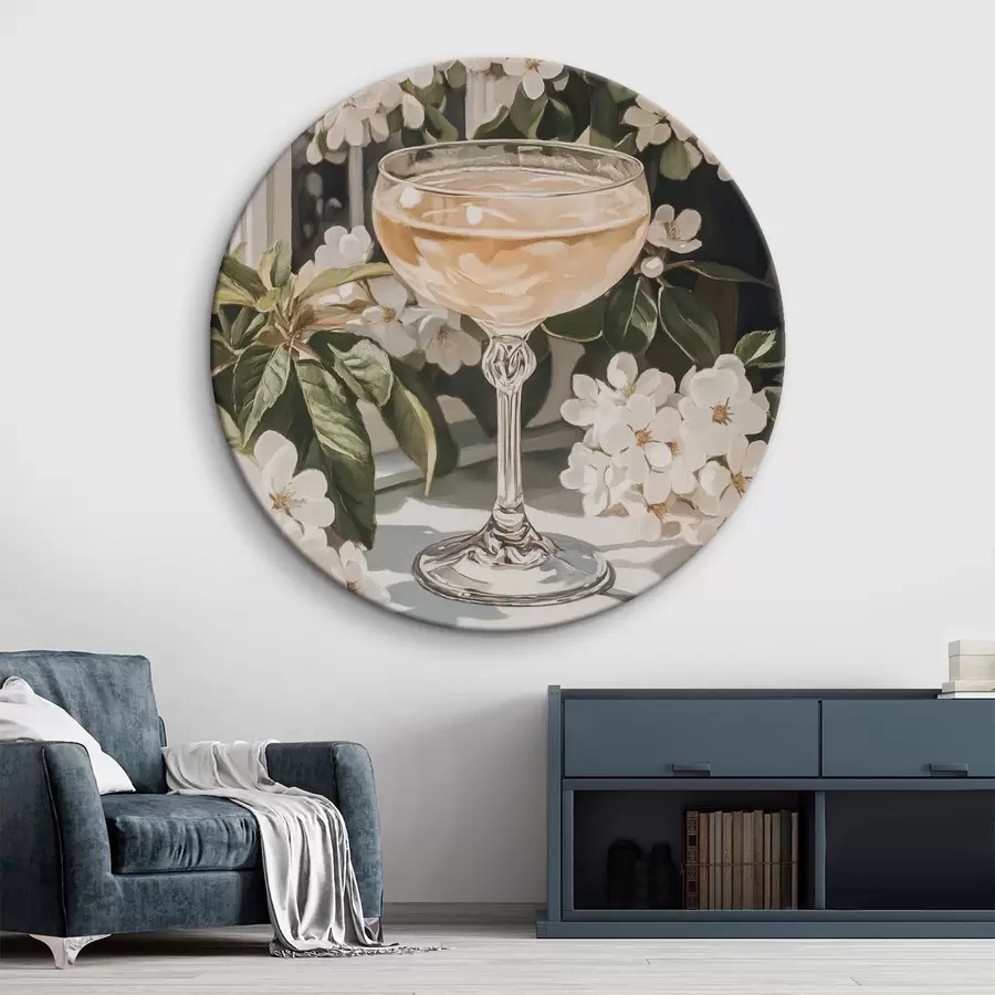 Pilt Klaas šampanja, vintage, akvarellstiilis, valged lilled r43051