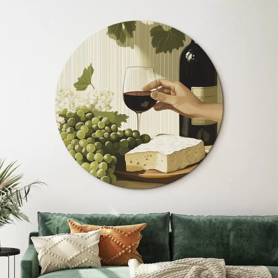 Pilt Viinamarjad juustuga, pudel veini, vintage stiilis, valged lilled r43052