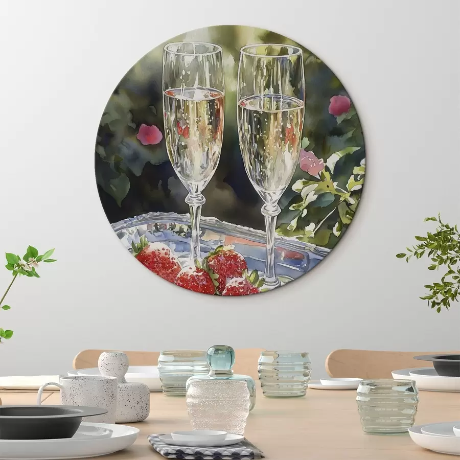 Pilt Pidulikud ja vahutavad šampanjaklaasid koos maasikatega kandikul r43057