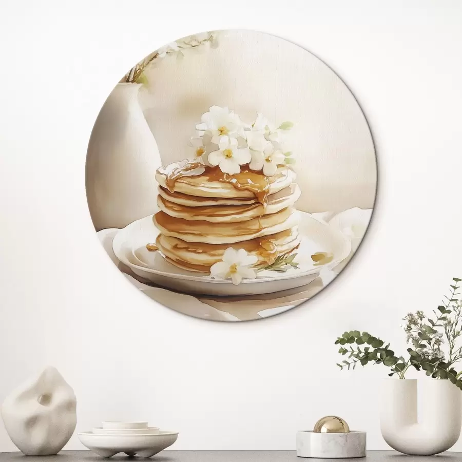 Pilt Pannkoogid maapähklivõiga, valged lilled, akvarellistiilis joonistus r43065