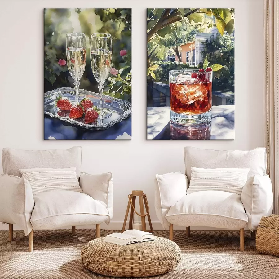 Pilt Maitsvad kokteilid marjadega, akvarellistiil, esteetika, suvine loodus m00415