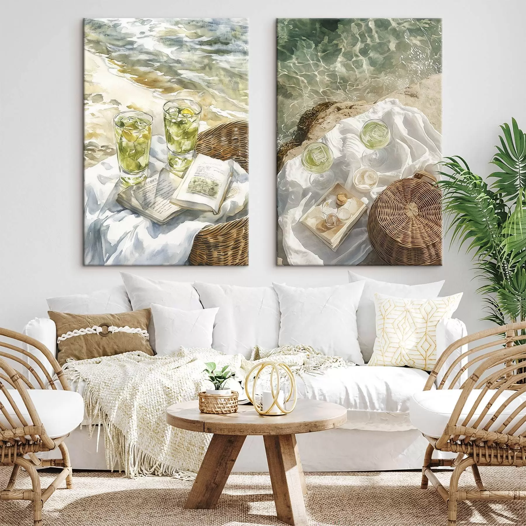 Pilt Kokteilid rannas, akvarellistiilis joonistus, ookean, suvine piknik m00417