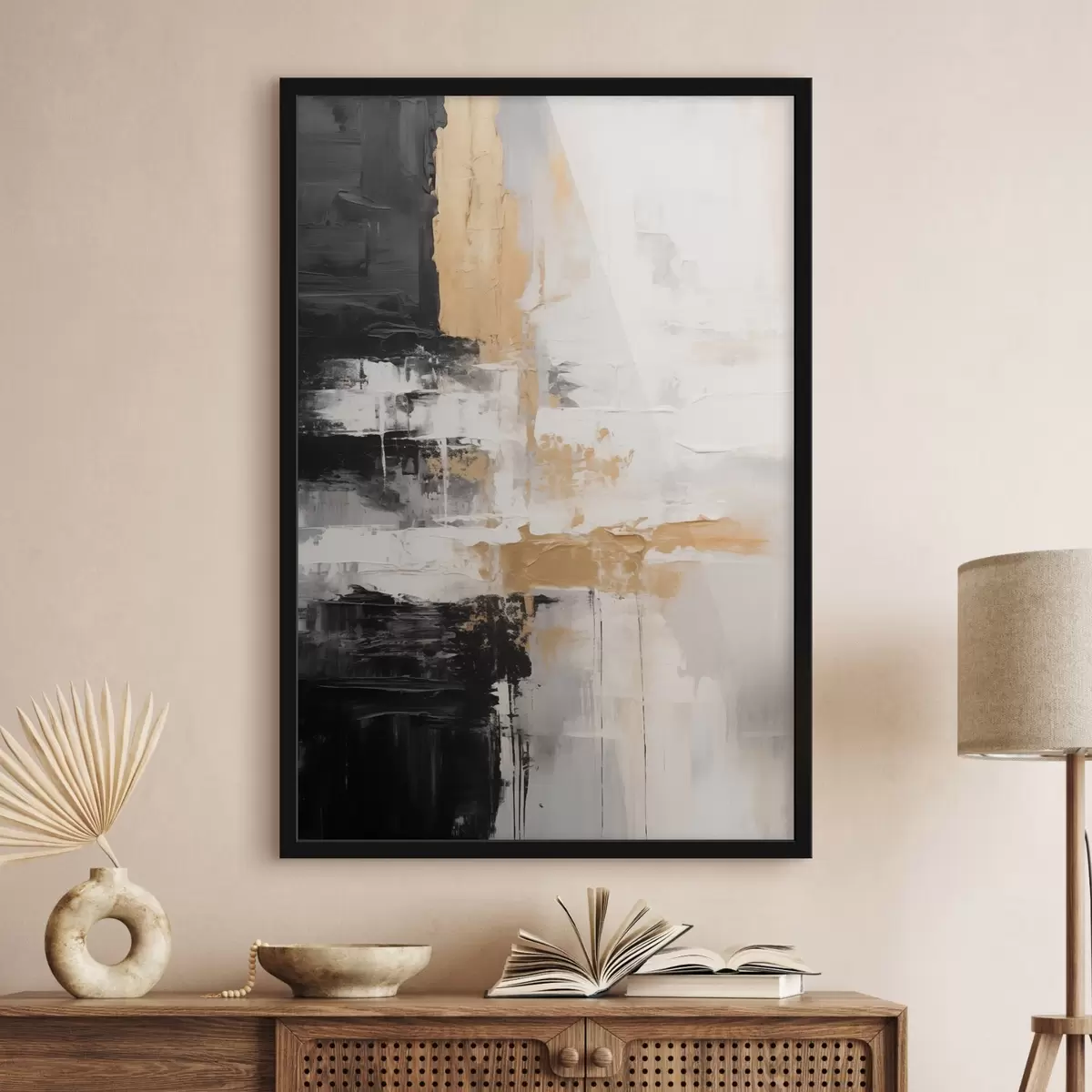 Plakat Abstraktne kompositsioon mustas, valges f43138