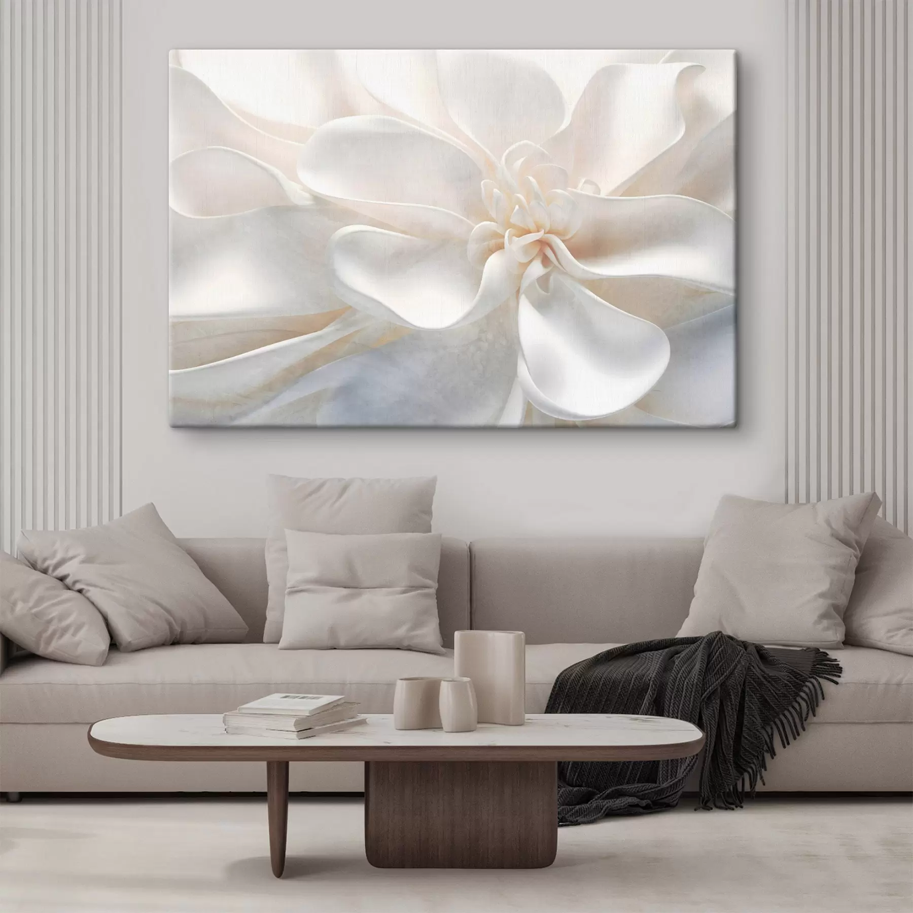 Fototapeedid Lähivõtte mürarikkast valge abstraktsest lillest, mille õrnad kroonlehed on pastelsetes värvides s43161