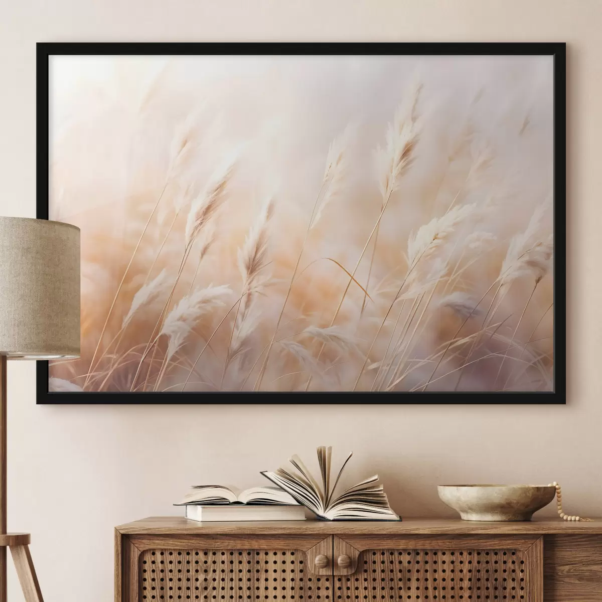 Plakat Pampas muru pehme, hajutatud valgusega, mis loob sooja, taustaks on pastelsete värvide segu f43157