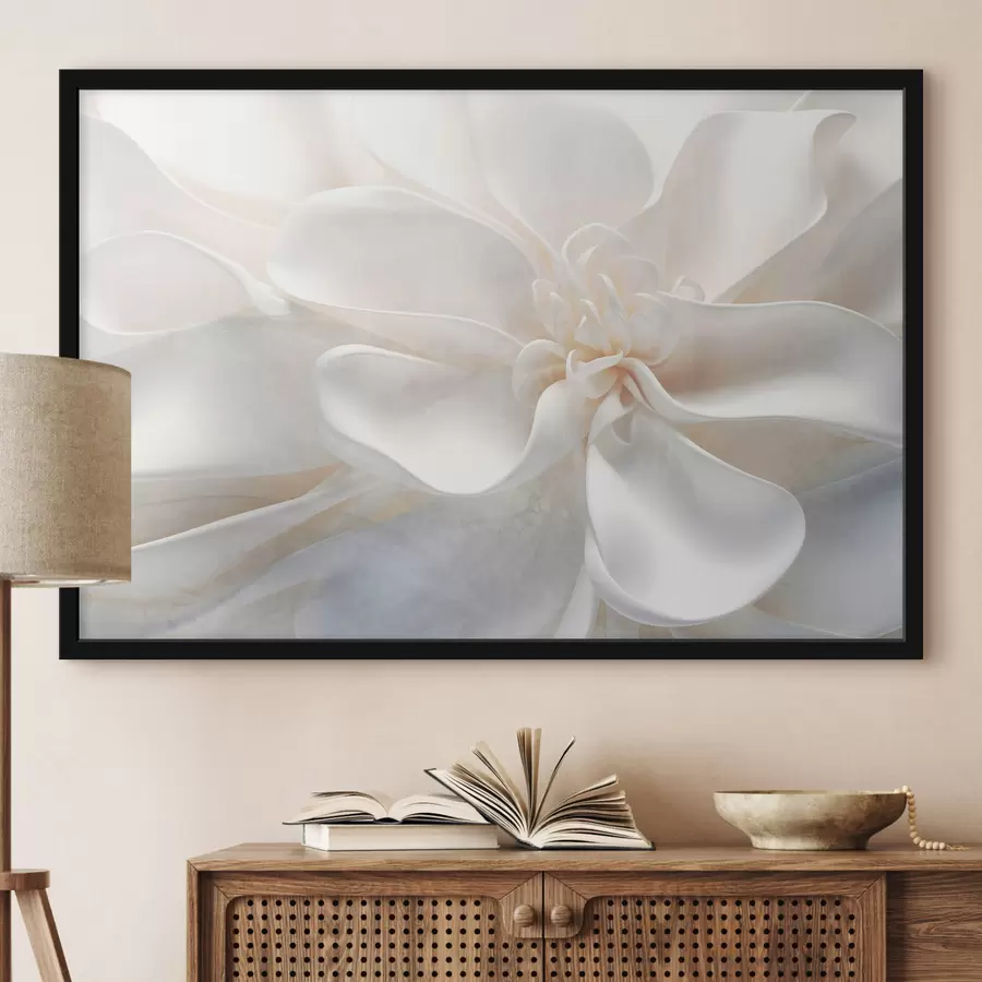 Fototapeedid Lähivõtte mürarikkast valge abstraktsest lillest, mille õrnad kroonlehed on pastelsetes värvides f43161