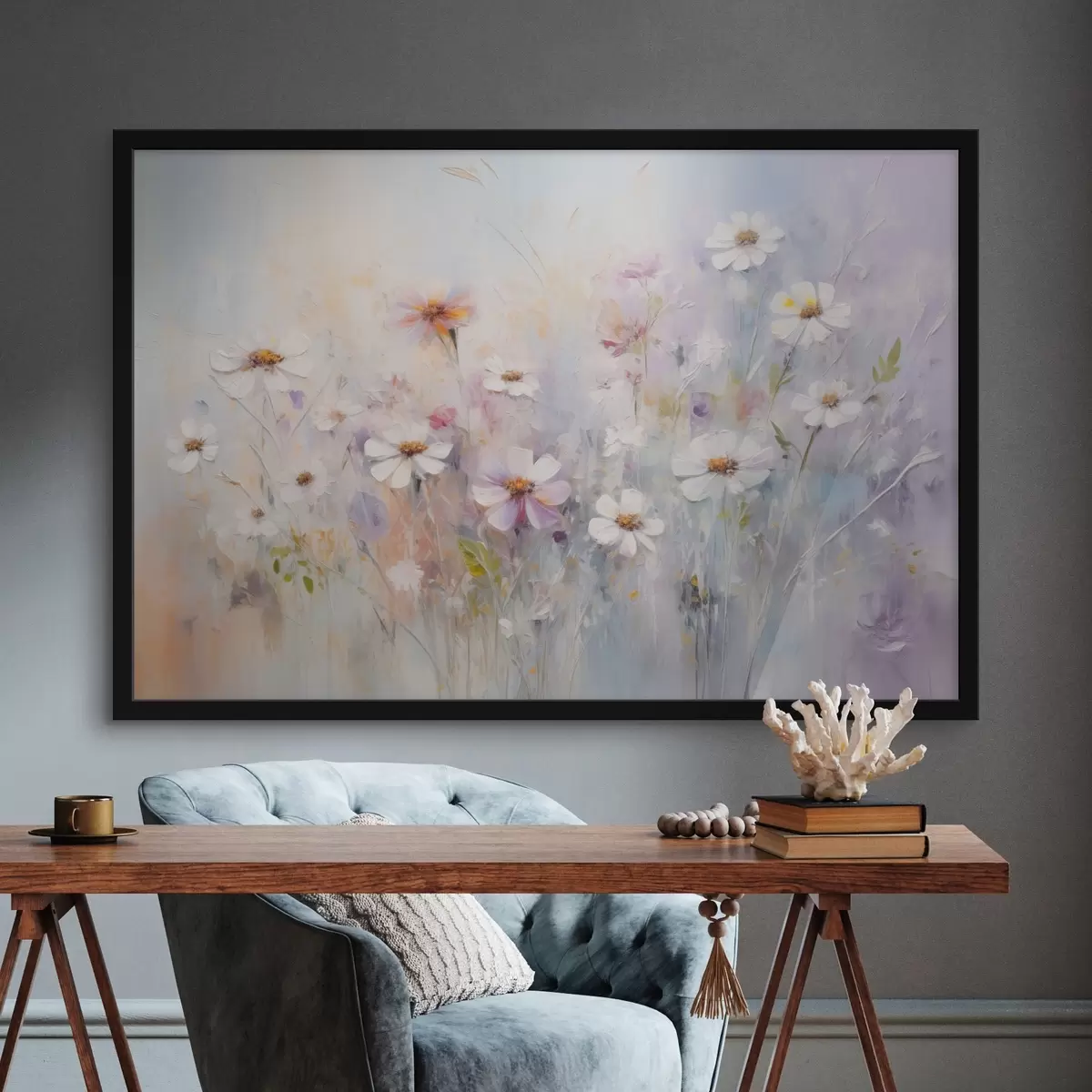 Plakat Abstraktne tekstuurne valge ja roosa lillede väli, pehmed pastellvärvid, õrnad pintslitõmbed, lillepeenrad, lillepeenrad f43170