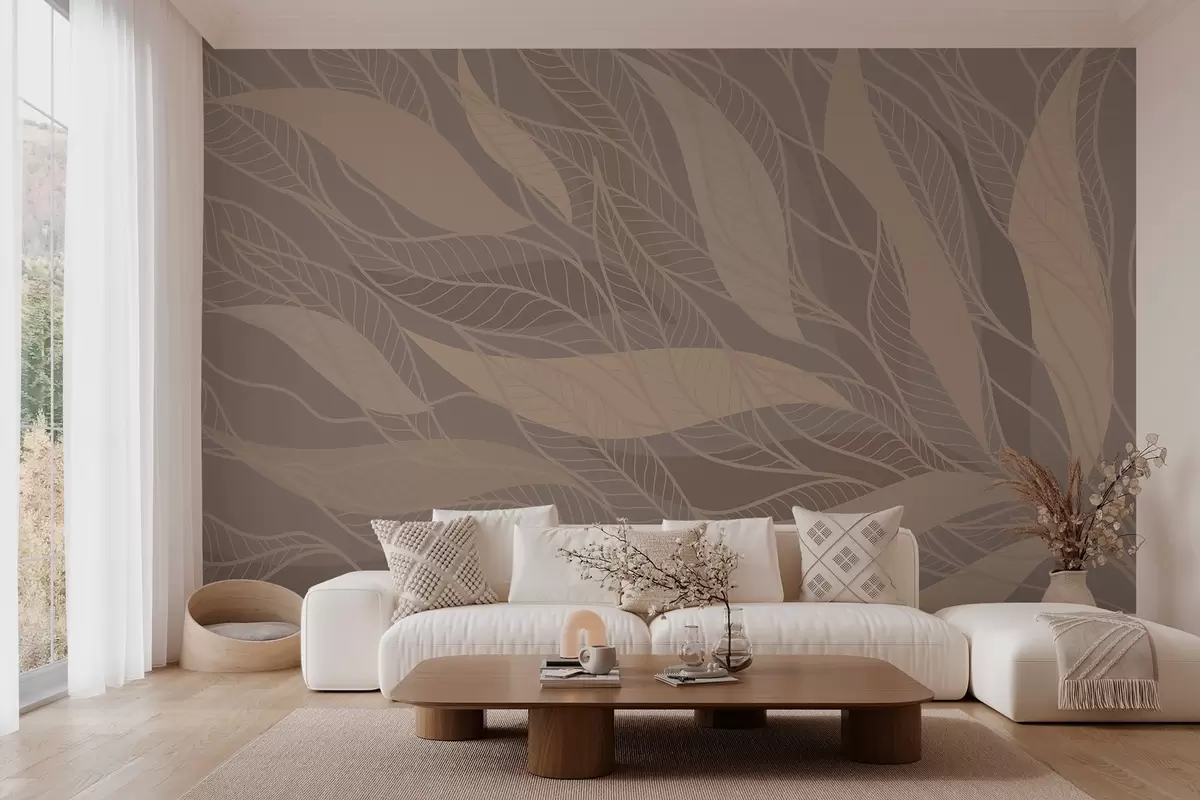 Fototapeedid abstraktsed lehed beeži ja soojades värvides w03117