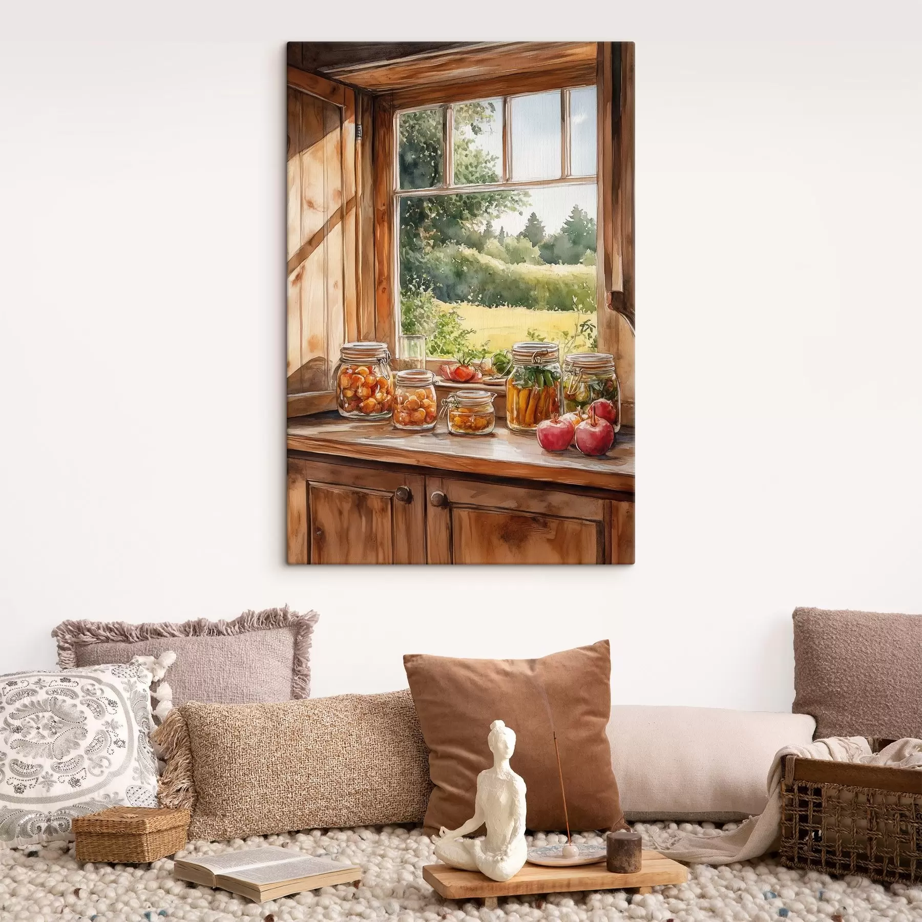 Pilt Külaesteetika, puitmaja, suvine loodus, köögiviljad, akvarellstiil s43185