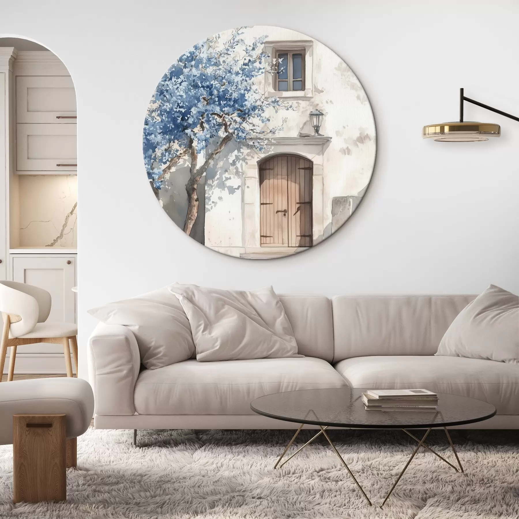 Pilt Kreeka maja ilusa puu, arhitektuur, akvarellstiilis r43178