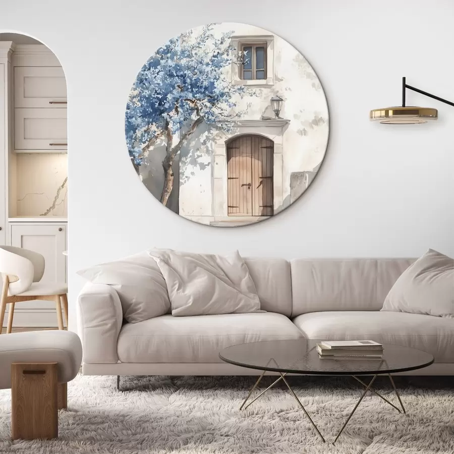 Pilt Kreeka maja ilusa puu, arhitektuur, akvarellstiilis r43178