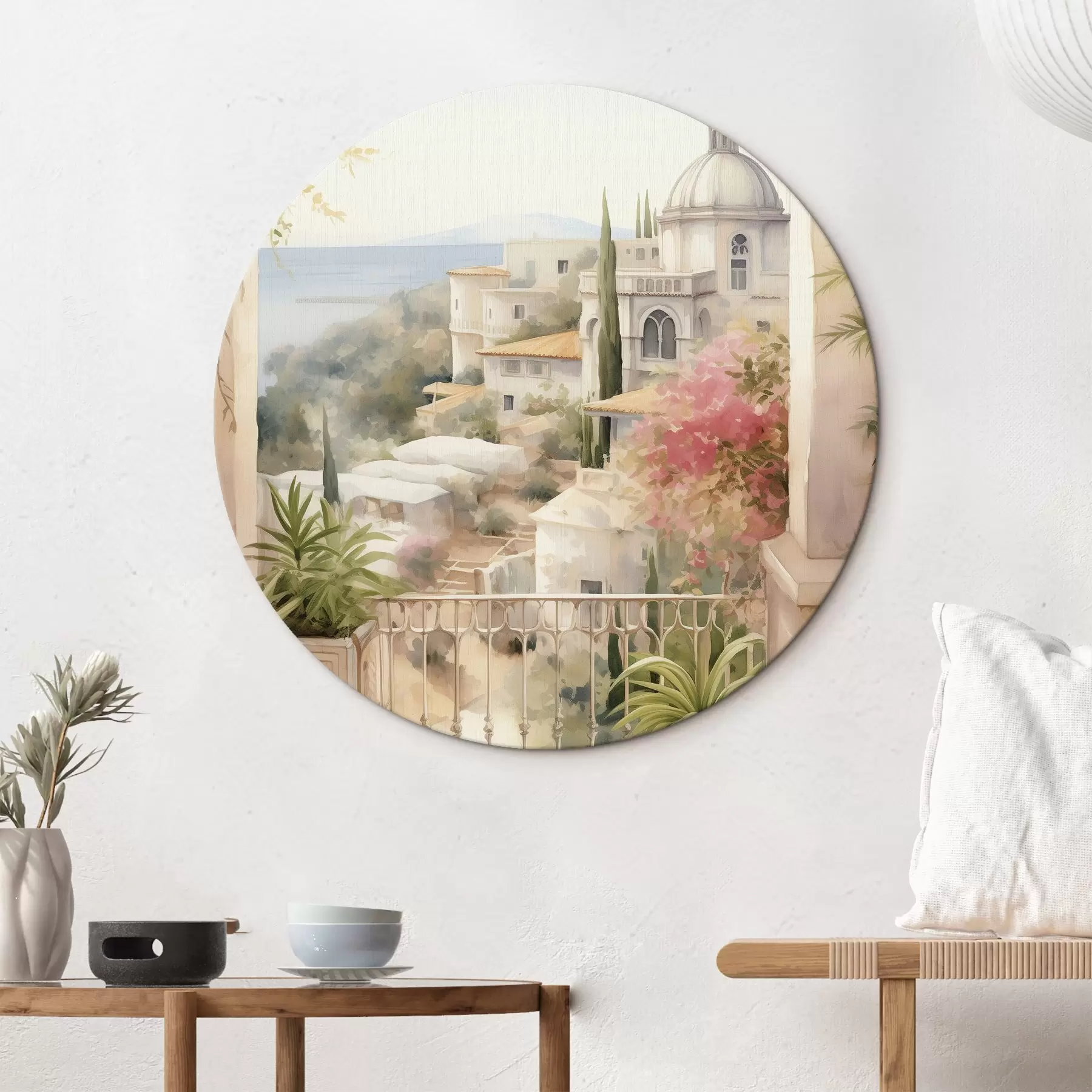 Pilt Hispaania suvine maastik, Vahemere arhitektuur, akvarellstiil r43181