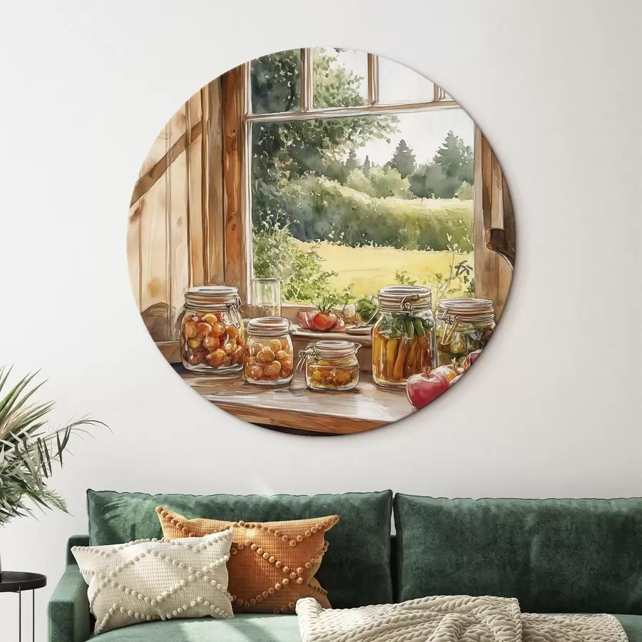 Pilt Külaesteetika, puitmaja, suvine loodus, köögiviljad, akvarellstiil r43185