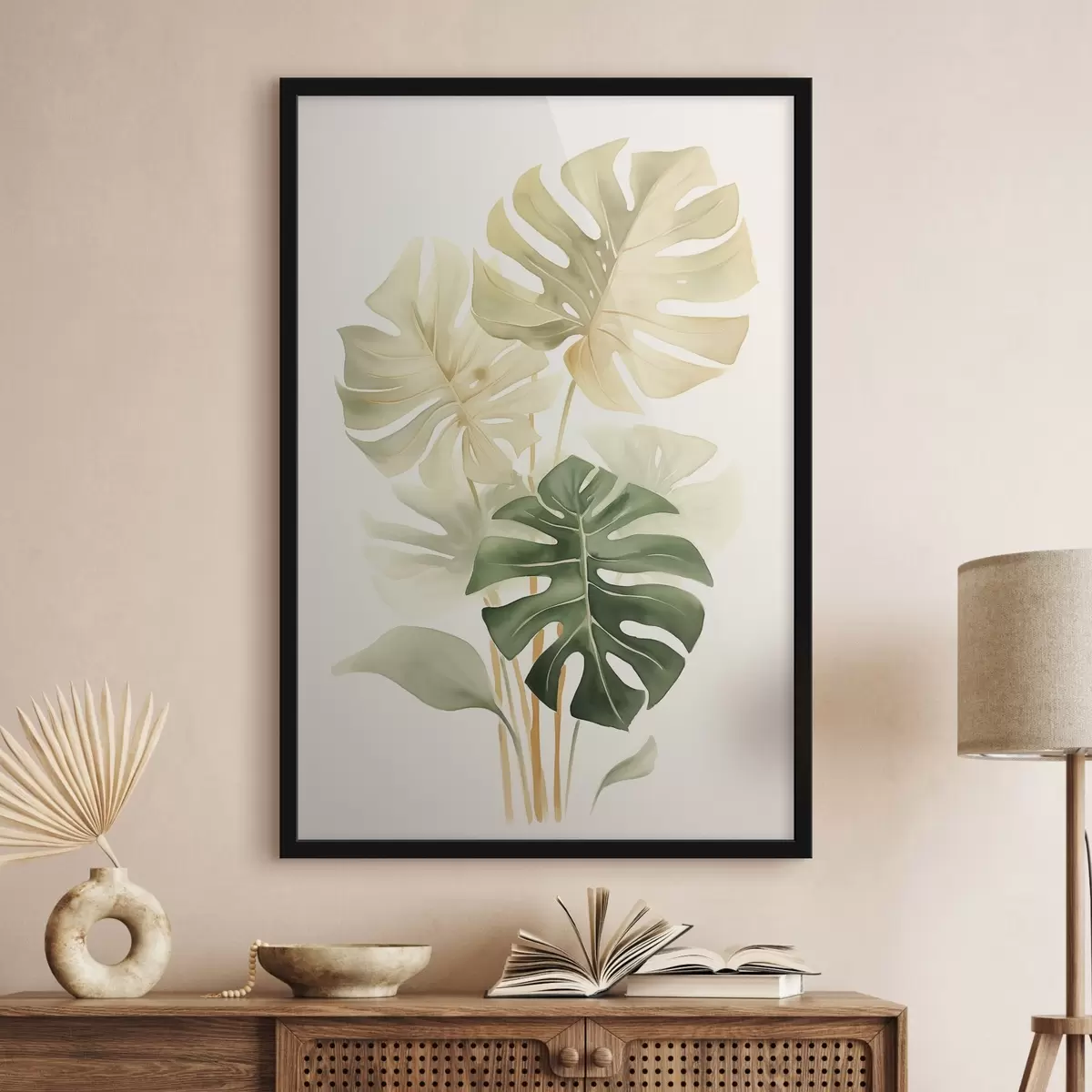 Plakat Monstera lehed, akvarelli imitatsioon f43209