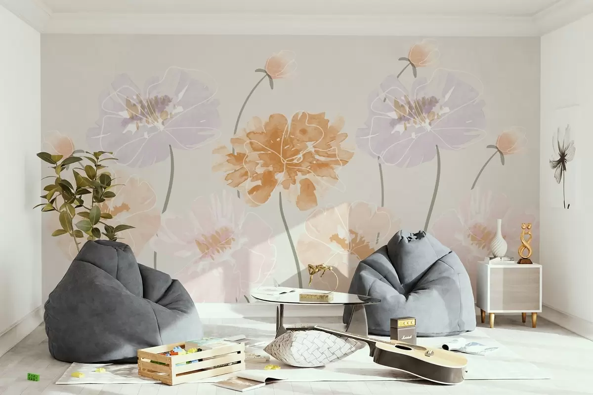 Fototapeedid Suured lilled maalitud akvarelli all w03298