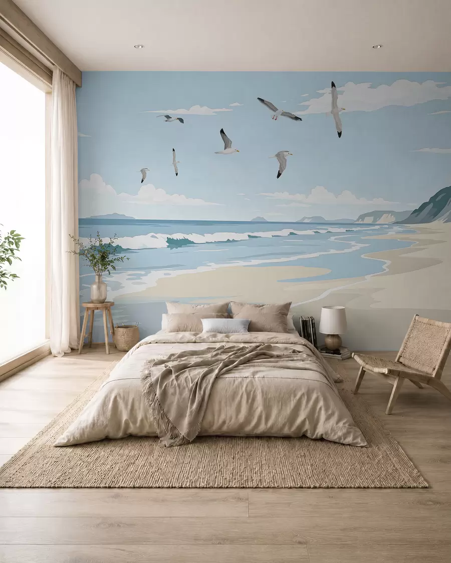 Fototapeedid Kajakad maalitud ranniku kohal w03338