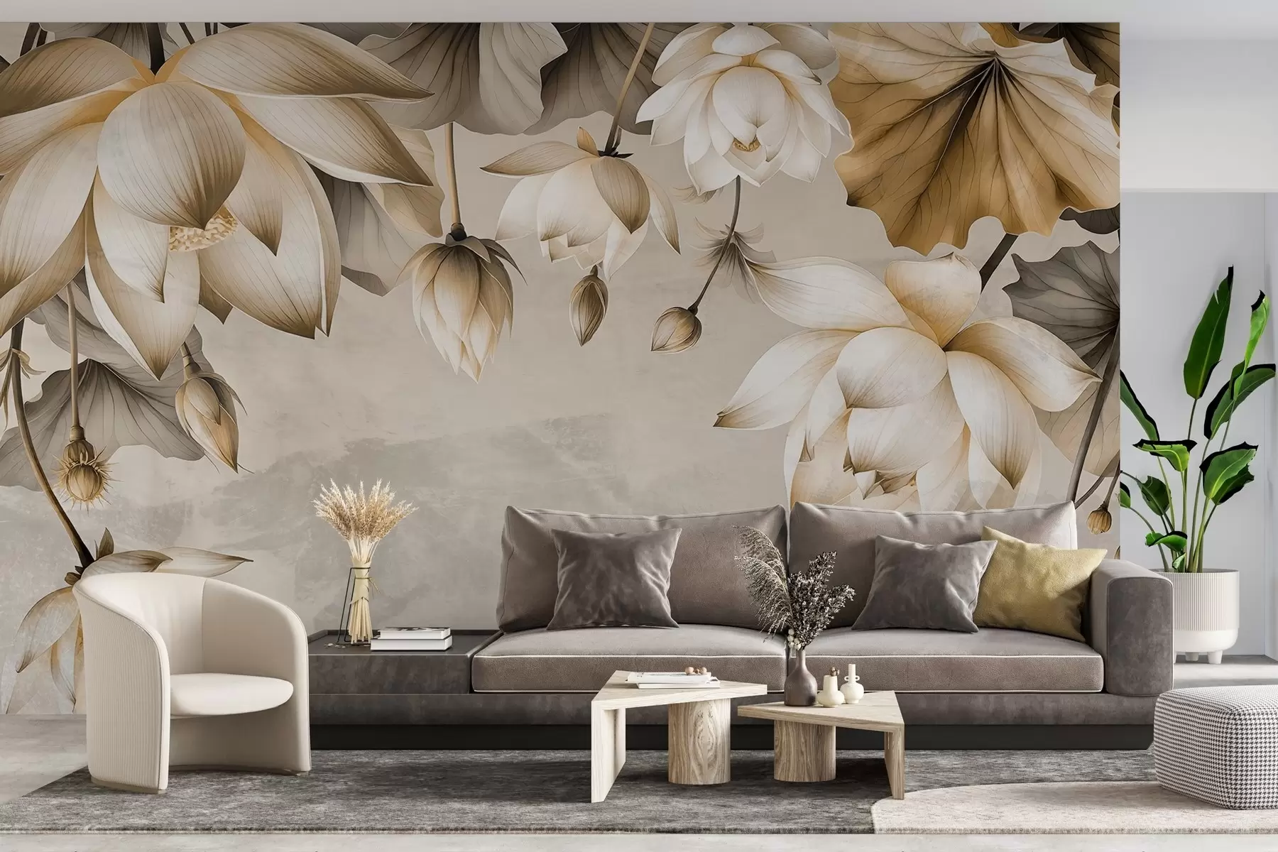 Fototapeedid Ülaltpoolt rippuv lopsakas lotoosi kimp w03340v2