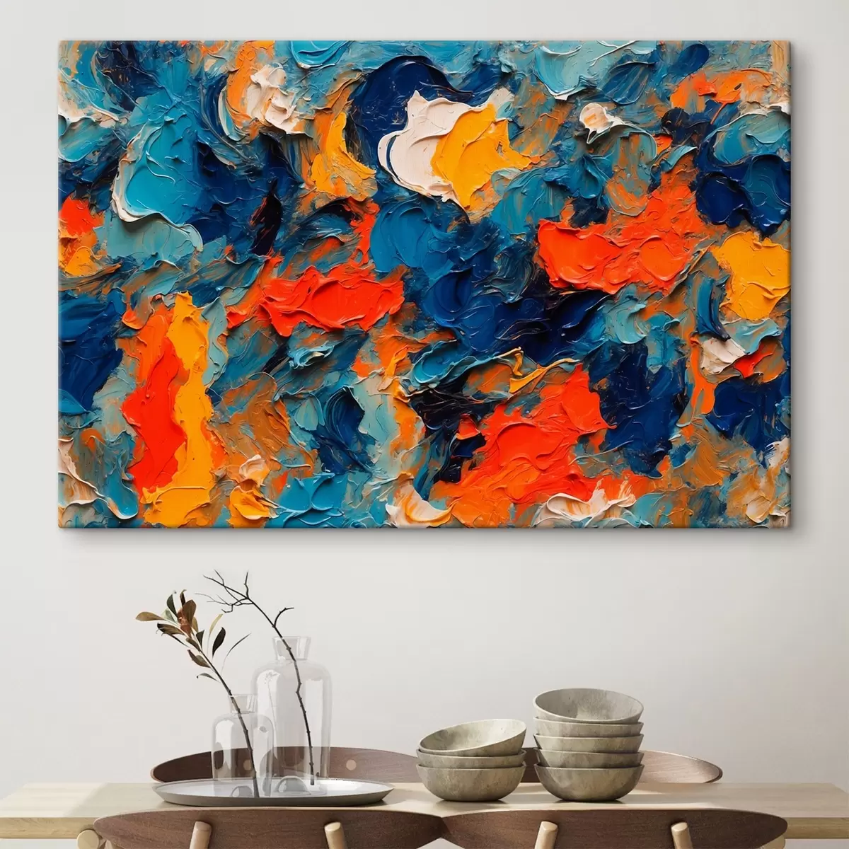 Pilt Abstraktne maal õlimaal stiilis valge, sinise ja punase värviga s43093