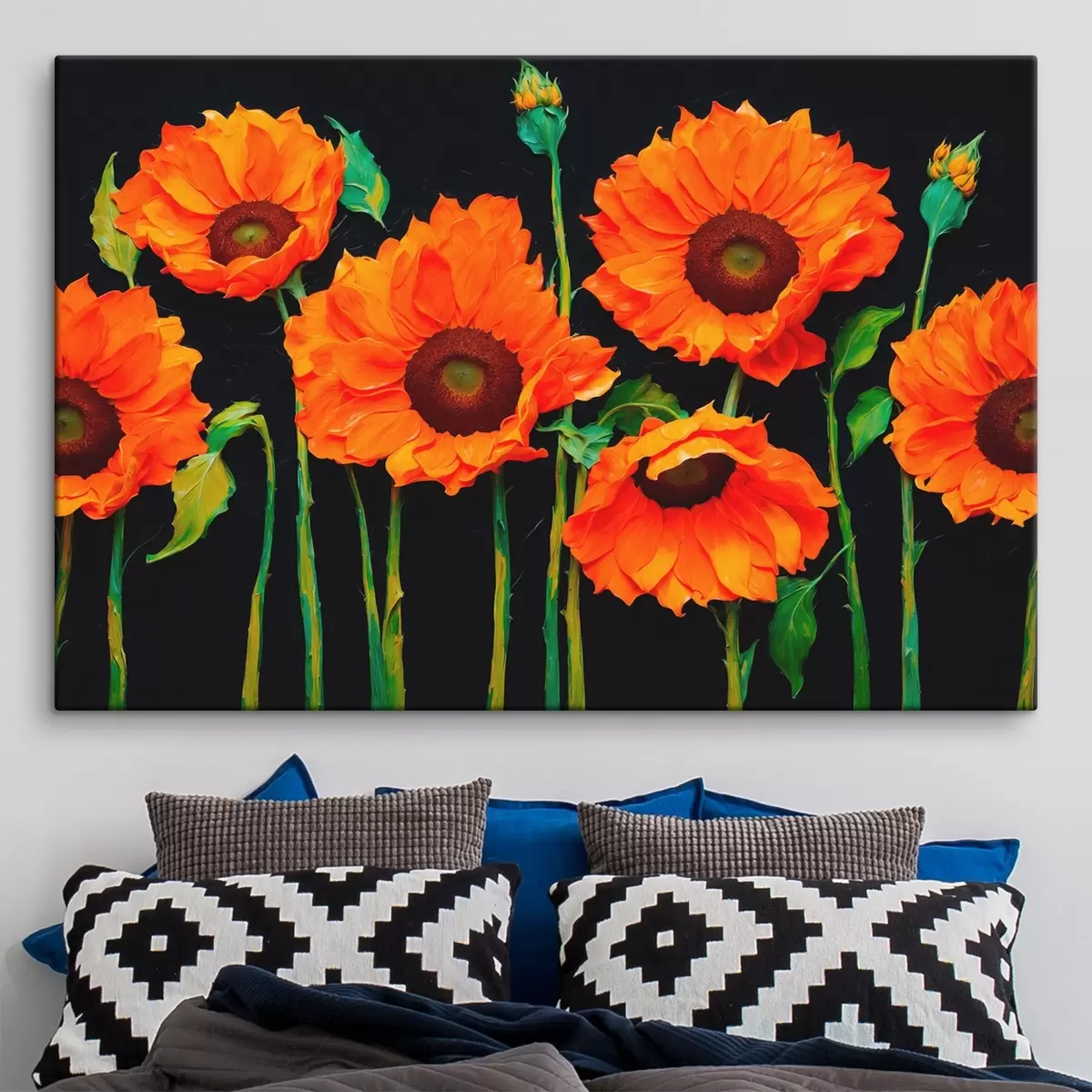 Pilt Punased päevalilled tumedal taustal s43103