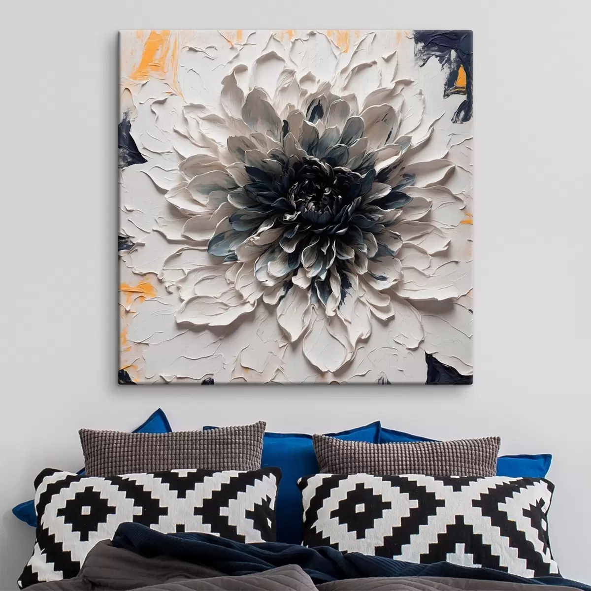 Pilt Valge lill musta keskel õlimaal stiilis s43113