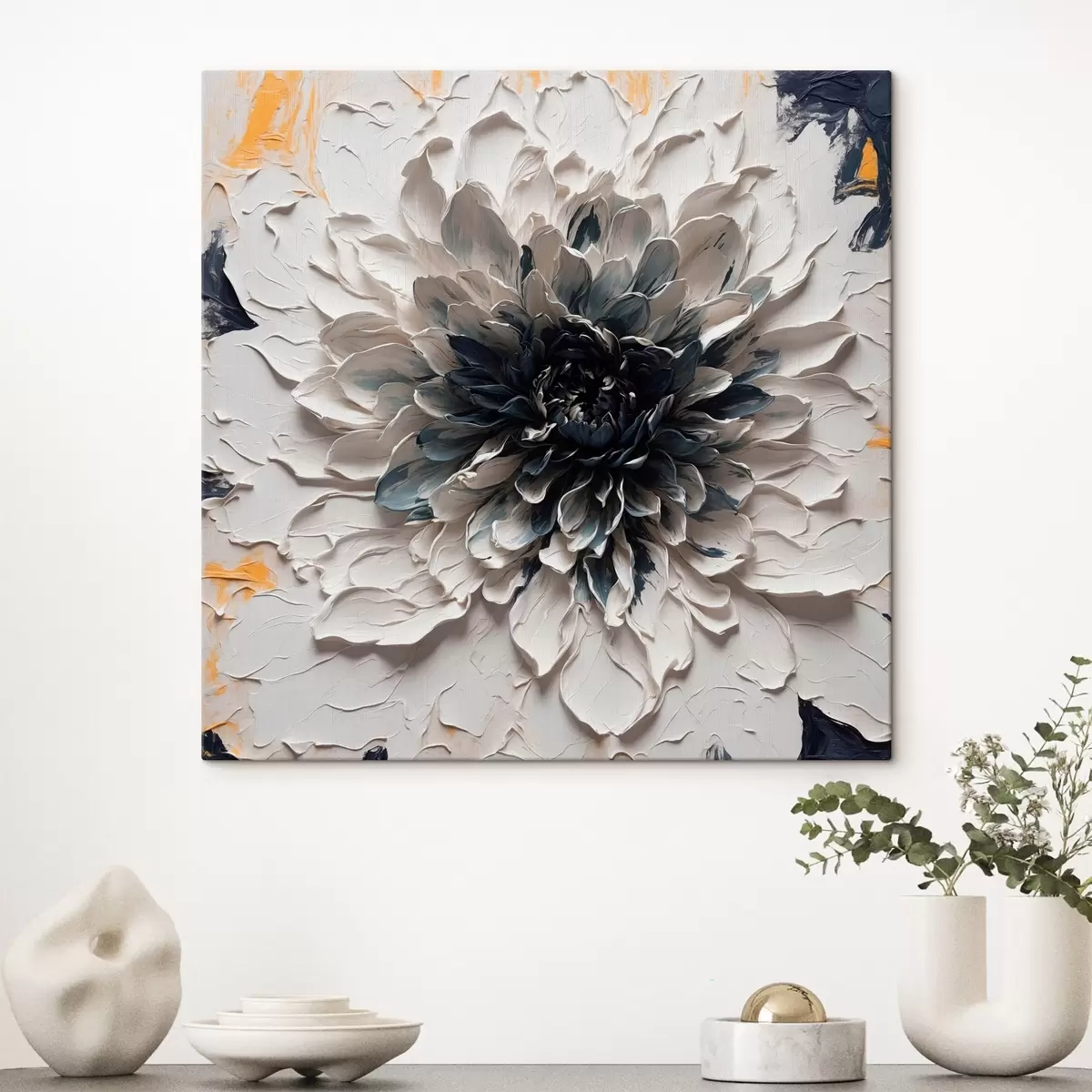 Pilt Valge lill musta keskel õlimaal stiilis s43113