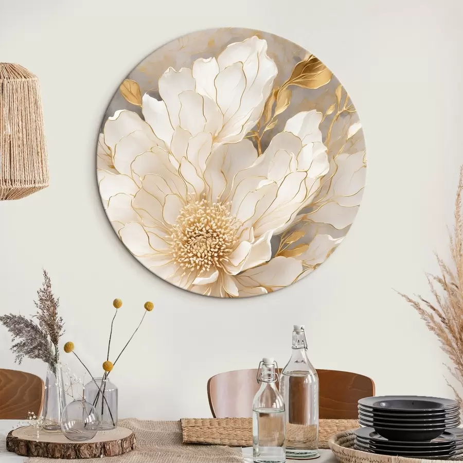 Pilt Valge lill koos lehtedega akrüülmaali stiilis r43115