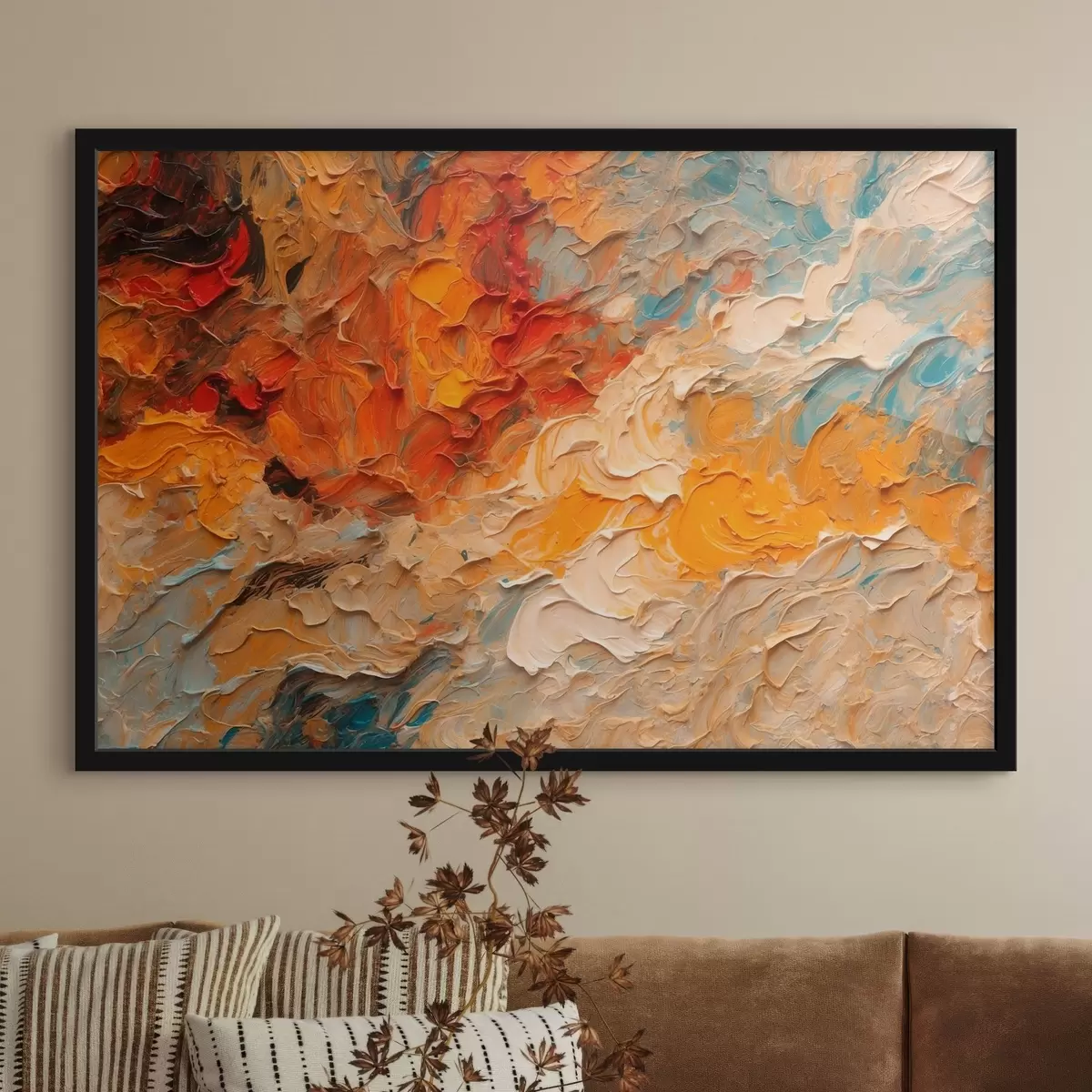 Plakat Punase ja valge abstraktses stiilis õlimaal f43092