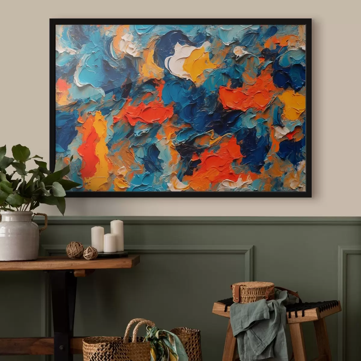 Plakat Abstraktne maal õlimaal stiilis valge, sinise ja punase värviga f43093