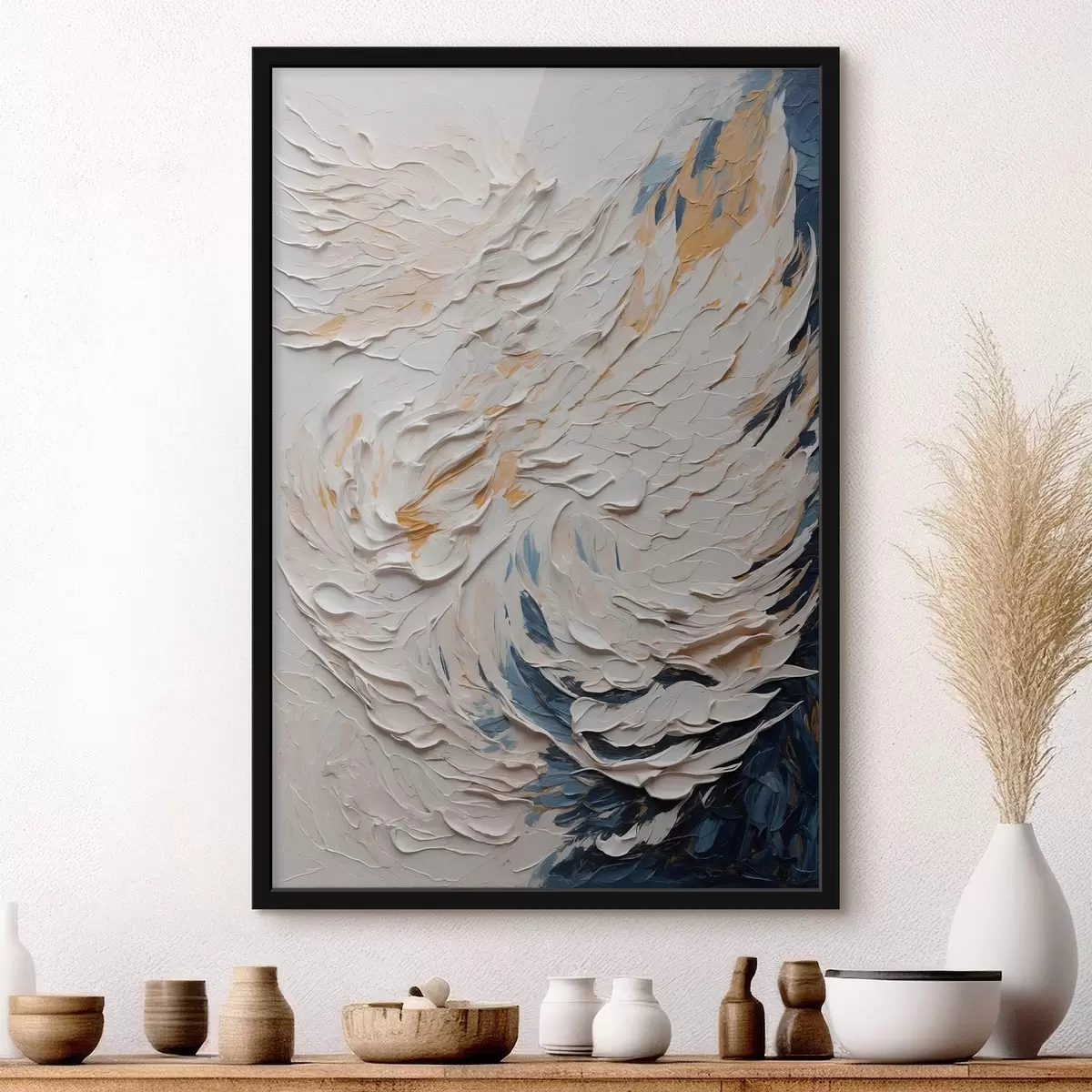 Plakat Abstraktne valge tiib õlimaali stiilis f43097