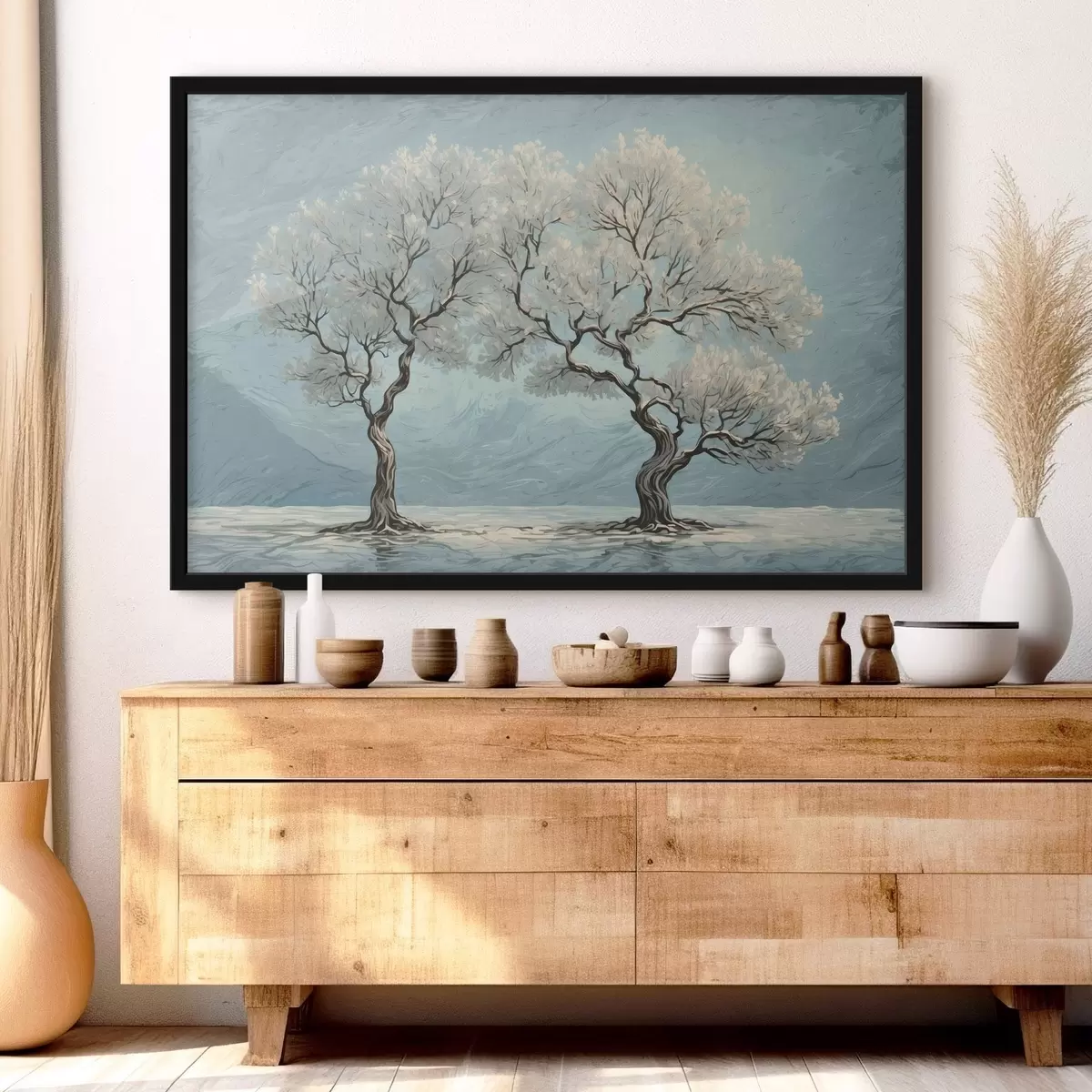 Plakat Valged puud akrüülmaali stiilis f43112