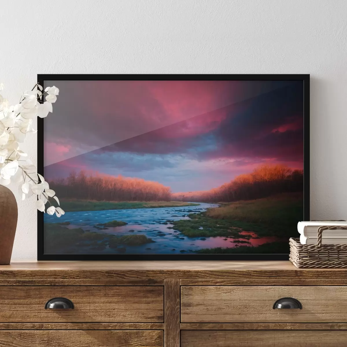 Plakat Oja põllul lilla taeva taustal f43120