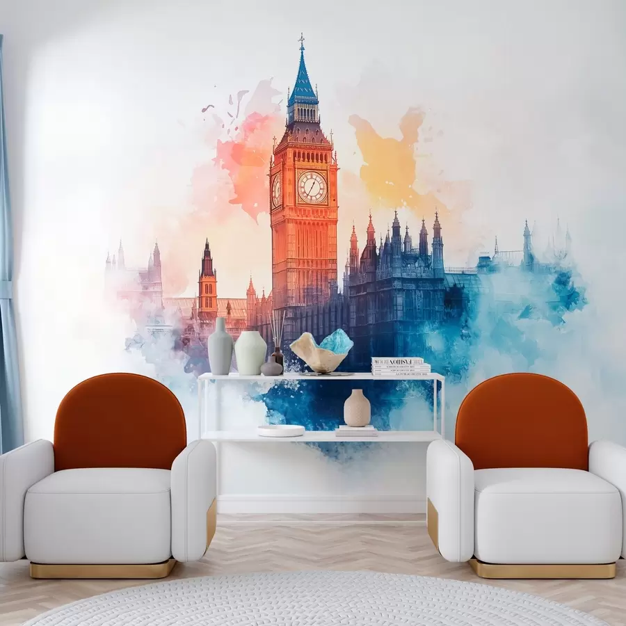 Fototapeedid akvarelljoonistus Big Benist heledal taustal w03287