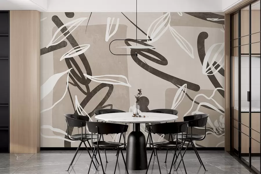 Fototapeedid Abstraktne tekstuurne modernne ja minimalistlik disain lilleelementidega neutraalses beežis värvipaletis w08888