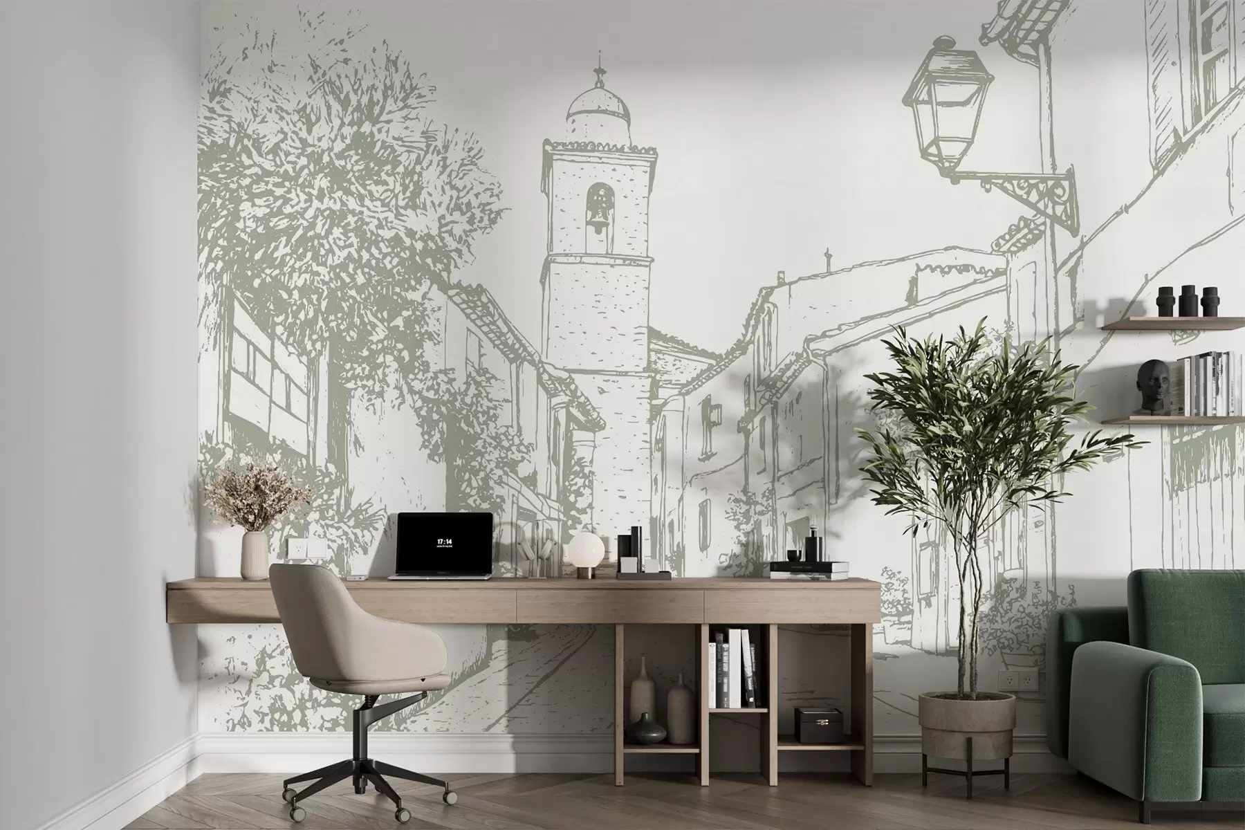 Fototapeedid Linnatänav, ilus arhitektuur, hooned, Vahemere, joonistus, oliivivärv w03345