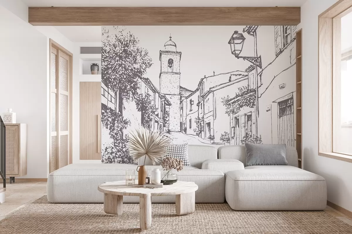 Fototapeedid Linna tänav, ilus arhitektuur, hooned, Vahemere, joonistus, beež värvus w03345v1