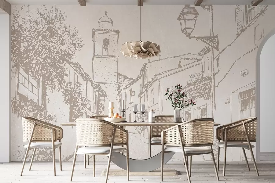 Fototapeedid Linnatänav, ilus arhitektuur, hooned, Vahemere, beežid värvid w03346