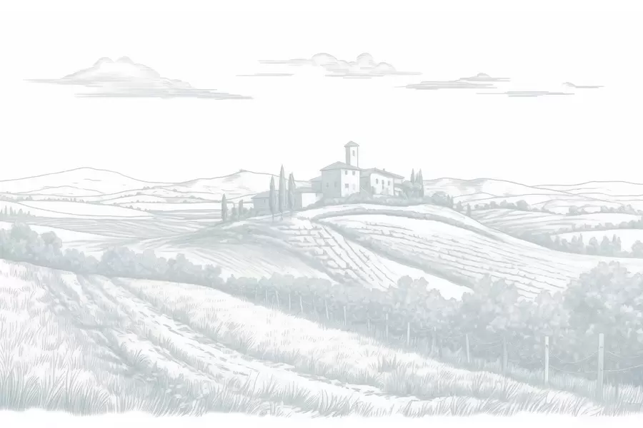 Fototapeedid Toscana maastikud, Itaalia, viinamarjaistandused, loodus, vana loss, sinised värvid w03349v1