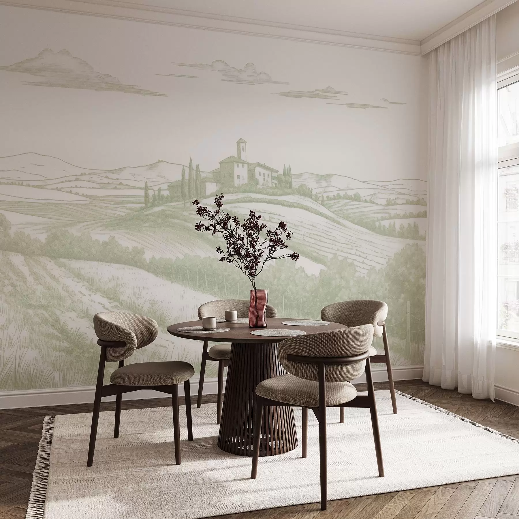 Fototapeedid Toscana maastikud, Itaalia, viinamarjaistandused, loodus, vana loss, rohelised värvid w03349v2