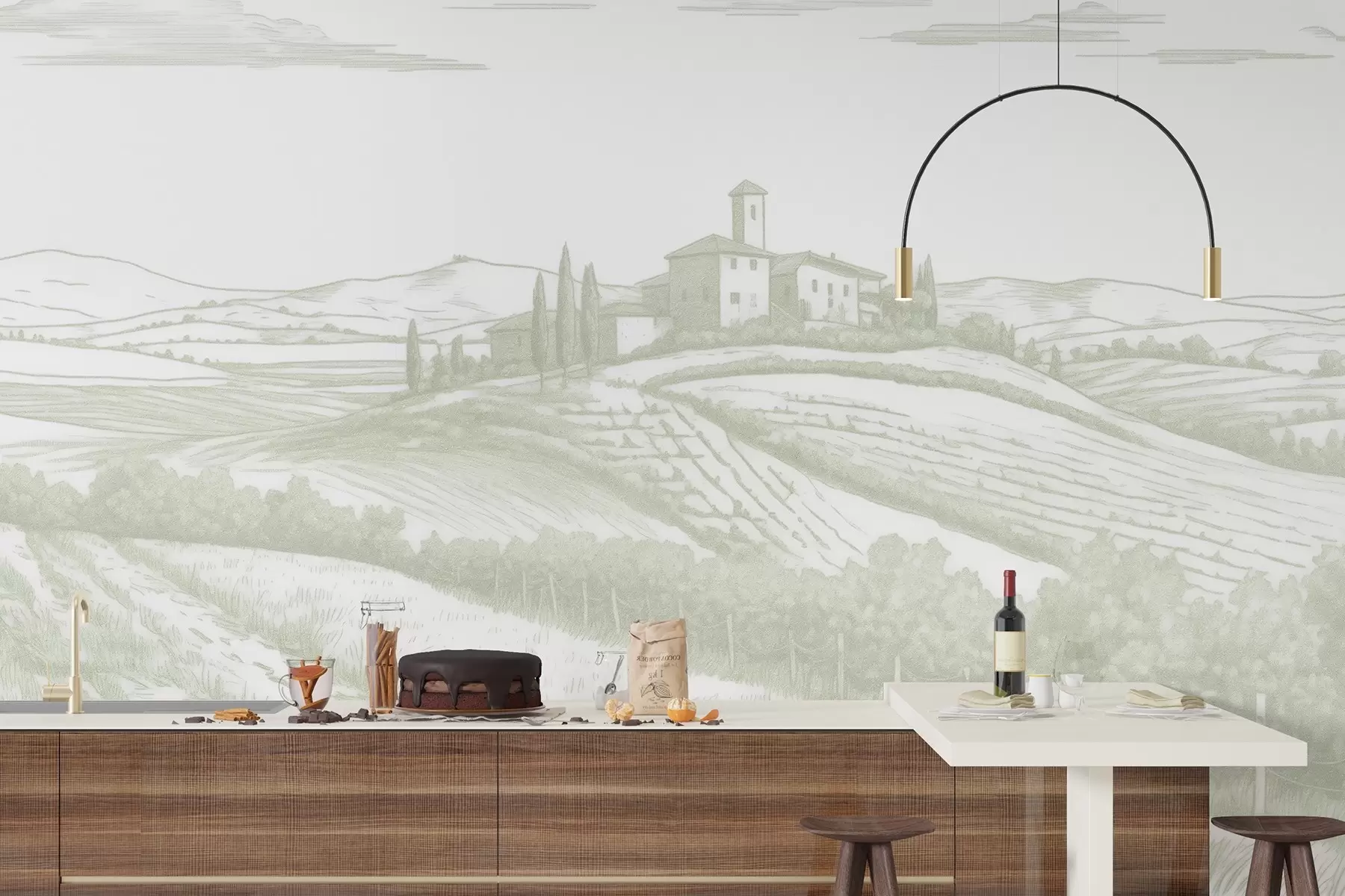 Fototapeedid Toscana maastikud, Itaalia, viinamarjaistandused, loodus, vana loss, rohelised värvid w03349v2