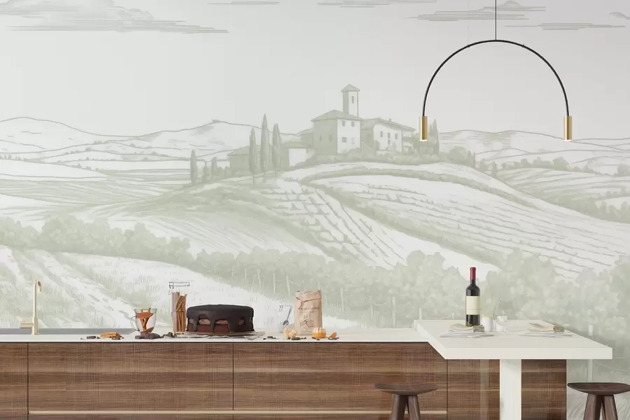 Fototapeedid Toscana maastikud, Itaalia, viinamarjaistandused, loodus, vana loss, rohelised värvid w03349v2