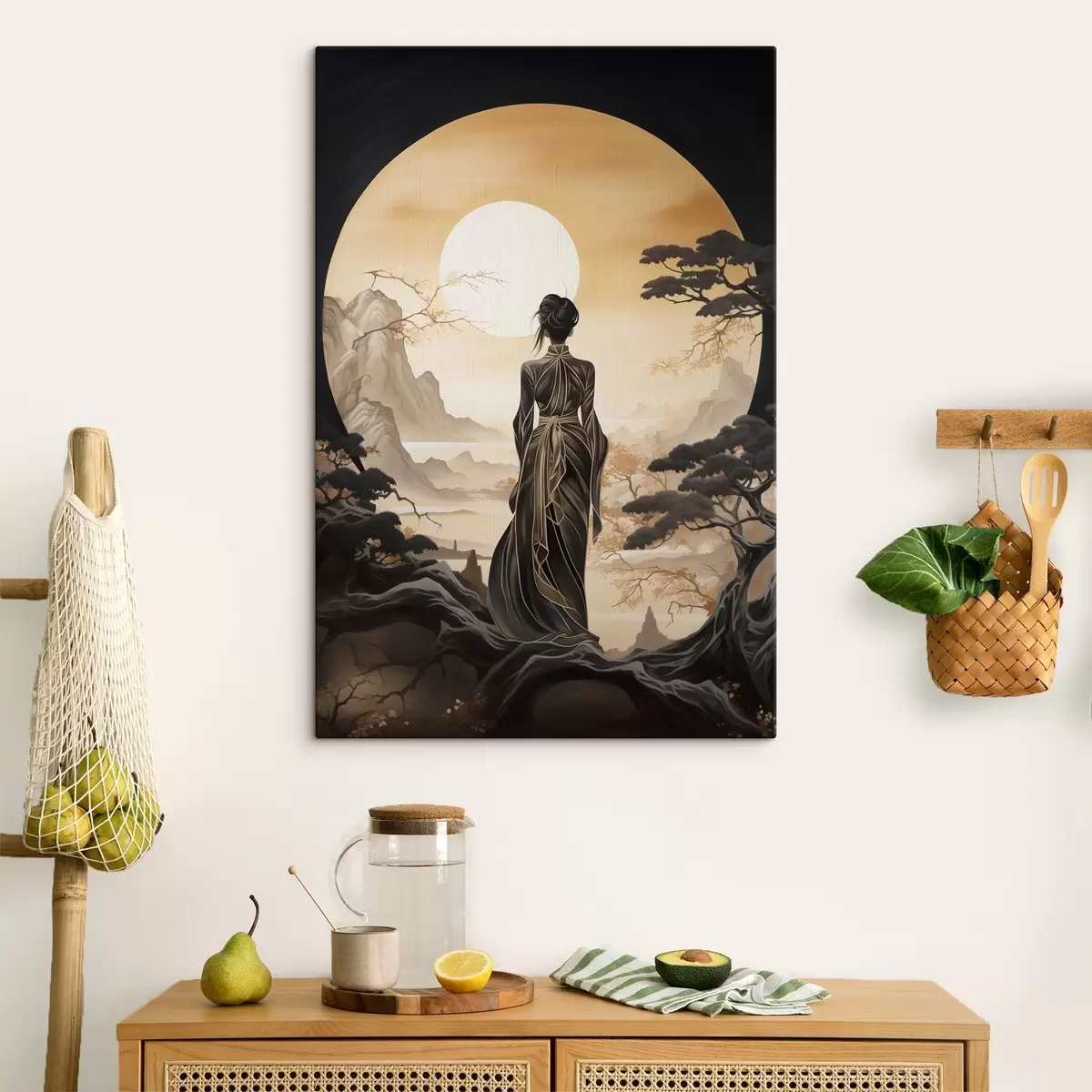 Pilt Inimesed, Jaapan, tüdruk päikeseloojangul sakura ja mägede taustal s43256